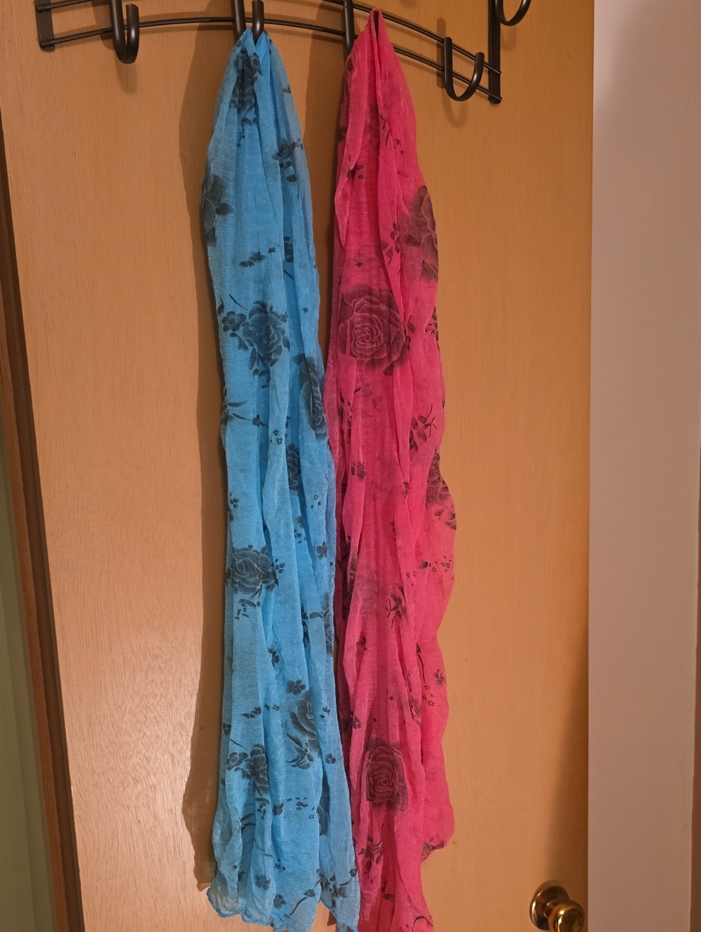 Set Of 2 Vintage Floral Scarves in Blue and Pink